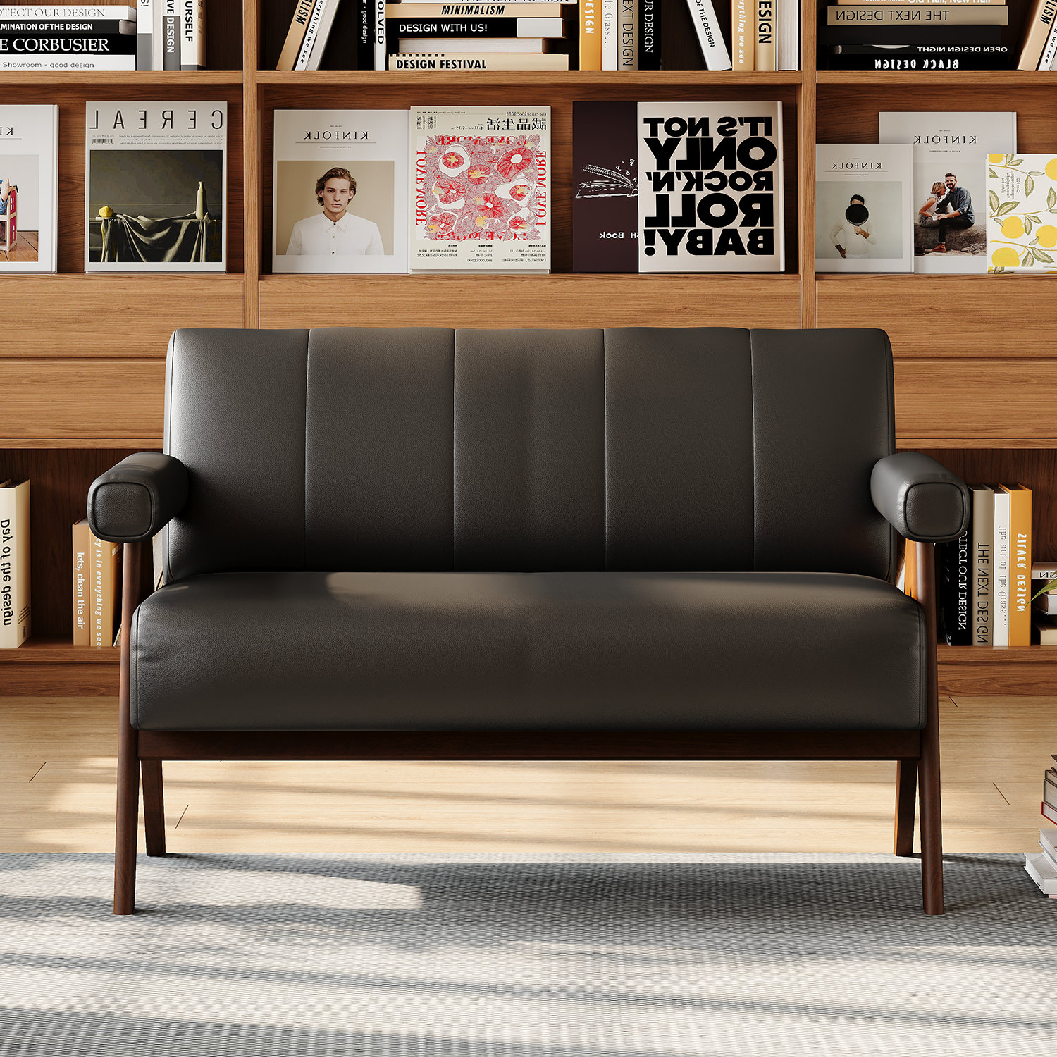 Ebern Designs 50"w Faux Leather Loveseat With Thickened Backrest ...