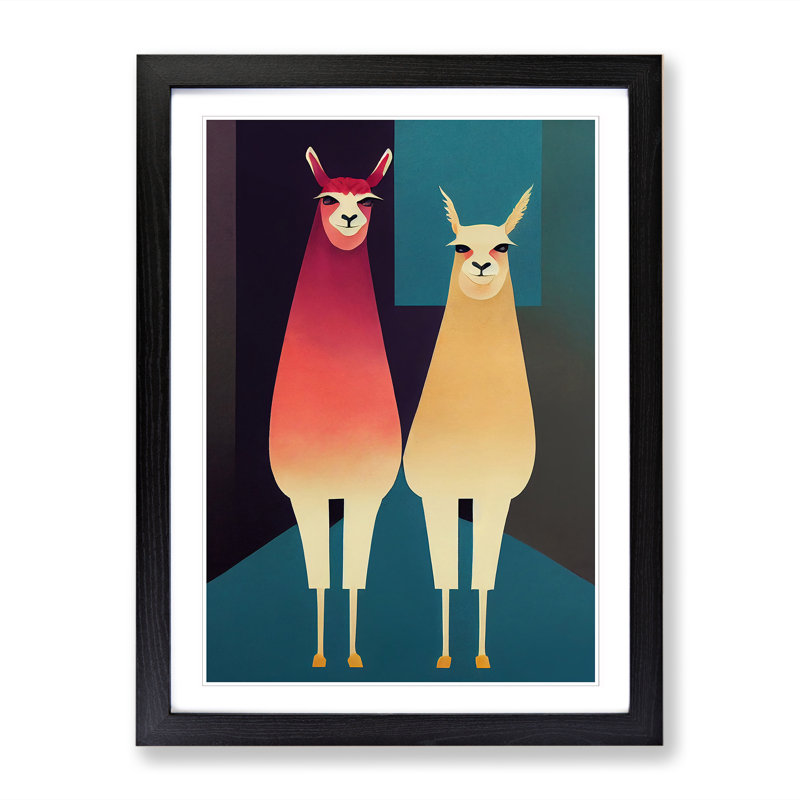 Llama Duo - Single Picture Frame Print, Black, 46cm H x 34cm W x 2cm D