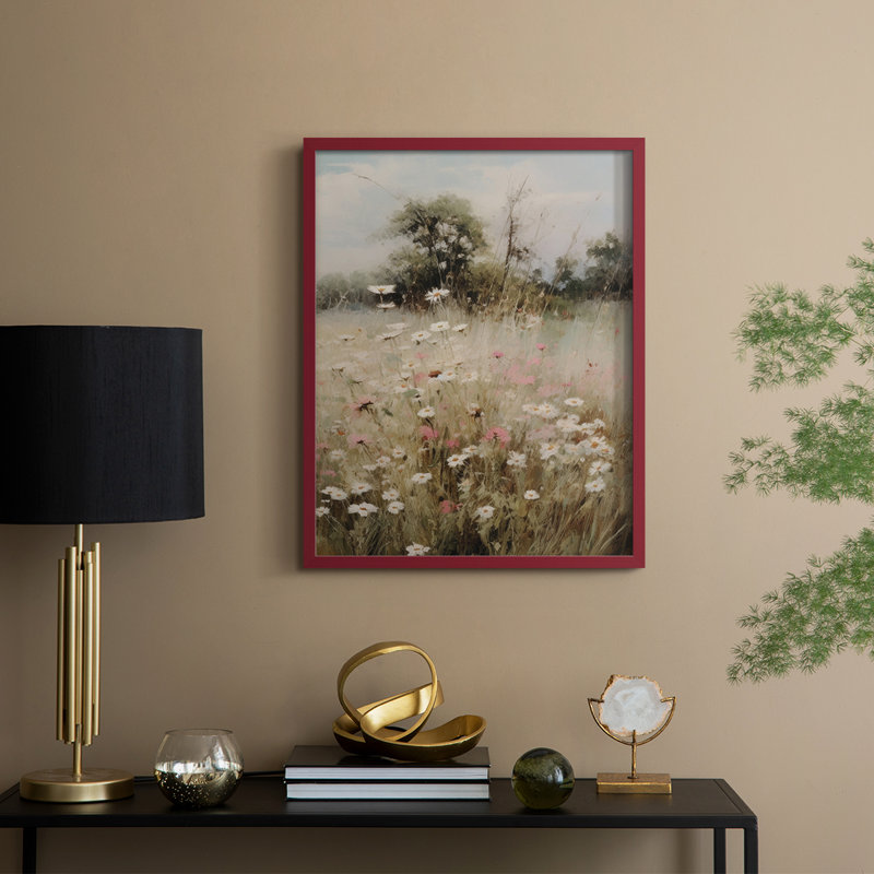 Impression florale vintage encadrée CCxxxiv - bois massif, H 11 po x l 9 po, Rouge