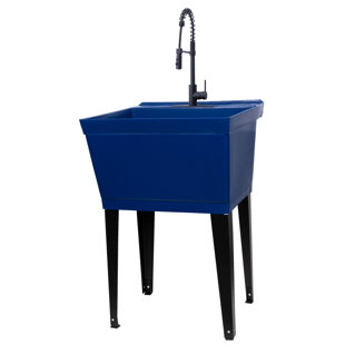 22.875 In. X 23.5 In. 19 Gallon Thermoplastic Utility Sink Set With High-Arc Coil Pull-Down Faucet