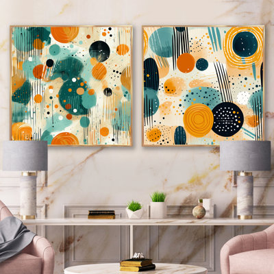Ensemble de 2 collages carrés jaunes et verts à motif géométrique III - formes abstraites