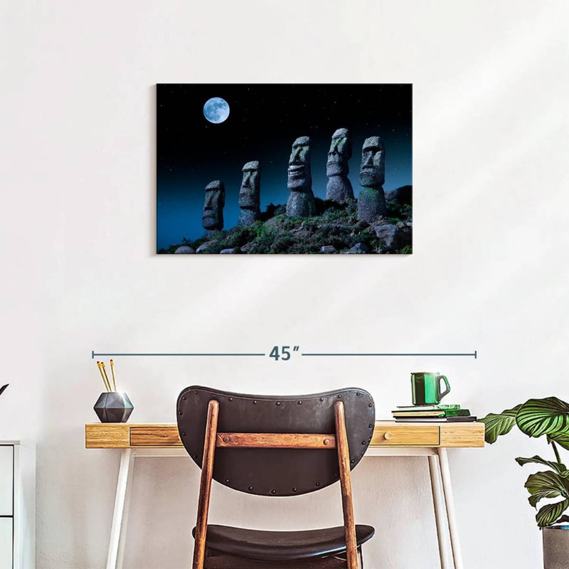 Lilie pleine lune sur statues Moai, H 20 po x l 30 po