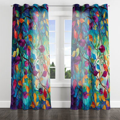 Multicolor Vibrant Vines I - Abstract Botanicals Grommet Curtain - Velvet Room Darkening - 1 panel