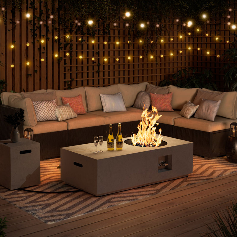 12.6’’ H X 48’’ W Metal Propane Outdoor Gas Fire Pit Table, White