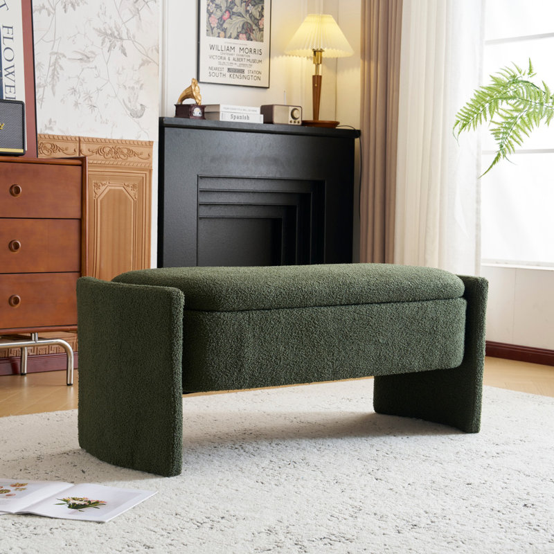 Simple Long shaped Ottoman Bench, Dark Green