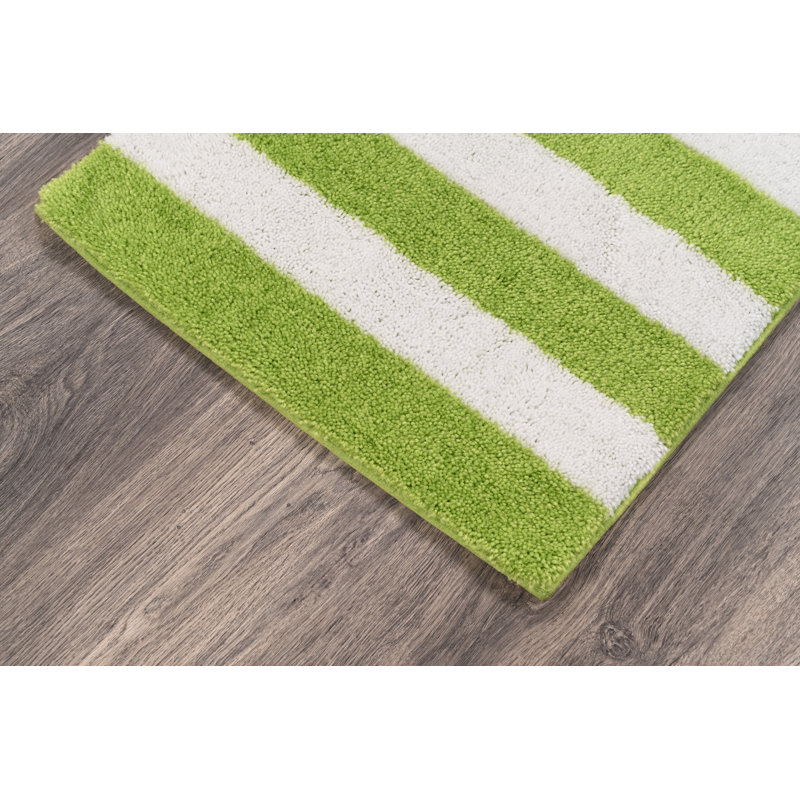 Ensemble de tapis de bain 2 pièces en nylon et polyester avec envers antidérapant Ronning Beach, Vert citron / blanc