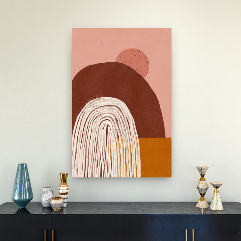 Coucher de soleil abstrait, paysage biologique moderne, art mural montagne, 36" H x 24" W