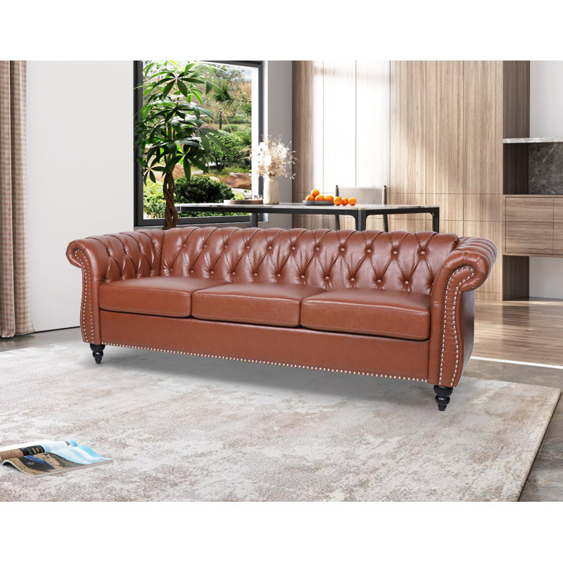 Annalena 84.65'' Faux Leather Sofa, Brown Faux Leather