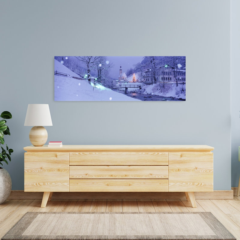 Hiver Ramsau, Allemagne, art abstrait contemporain, H 16 po x l 48 po