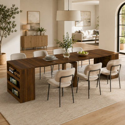 Extendable Dining Table with Side Storage Shelves