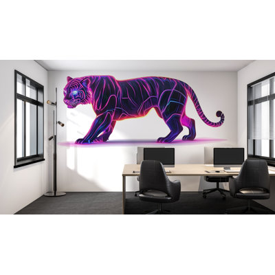 Tigre néon, art mural futuriste tigre, décor Cyberpunk 356Mv