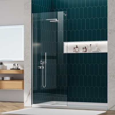 Yttsoyts 32 In. X 76 In. Fixed Shower Glass Panel, 3/8 In. Thick Frameless Shower Screen Clear Sgcc Tempered Glass, Aluminum Glass Shower Door With Hook, Double Sided Nano Coating, Bright Chrome