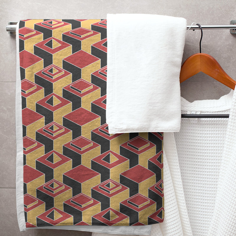 Serviette de bain à motif de gratte-ciels classiques, Rouge/jaune/noir