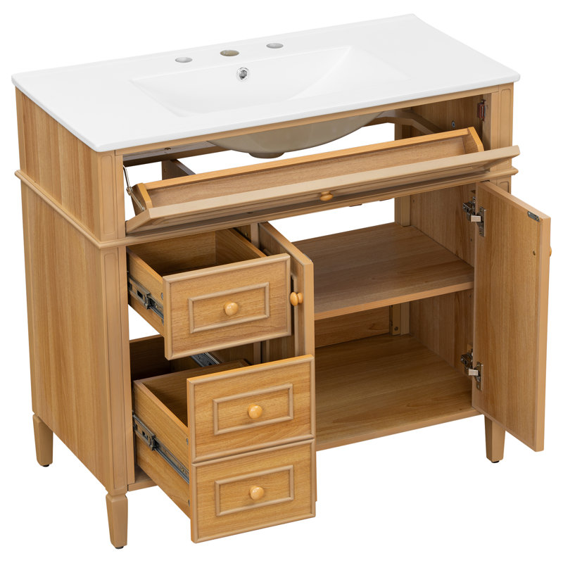 Armoire de meuble-lavabo avec tiroir escamotable en bois 36 po Vaimi