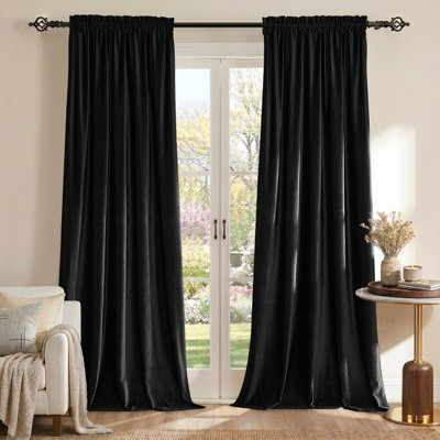 Velvet Rod Pocket Blackout Curtains - Room Darkening 75%-95% Window Drapes Set of 2