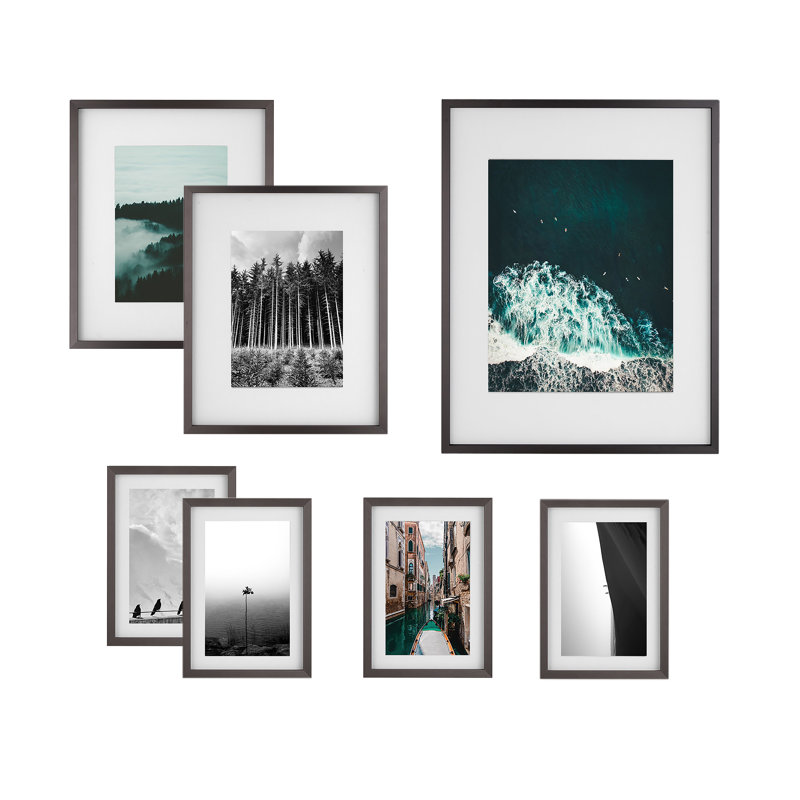 Ensemble de 7 cadres photo en aluminium, Gris