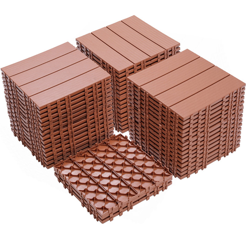 Carreaux de terrasse emboîtables en plastique, 12,00 po x 12,00 po (paquet de 44), plancher de patio extérieur imperméable pour toutes les saisons