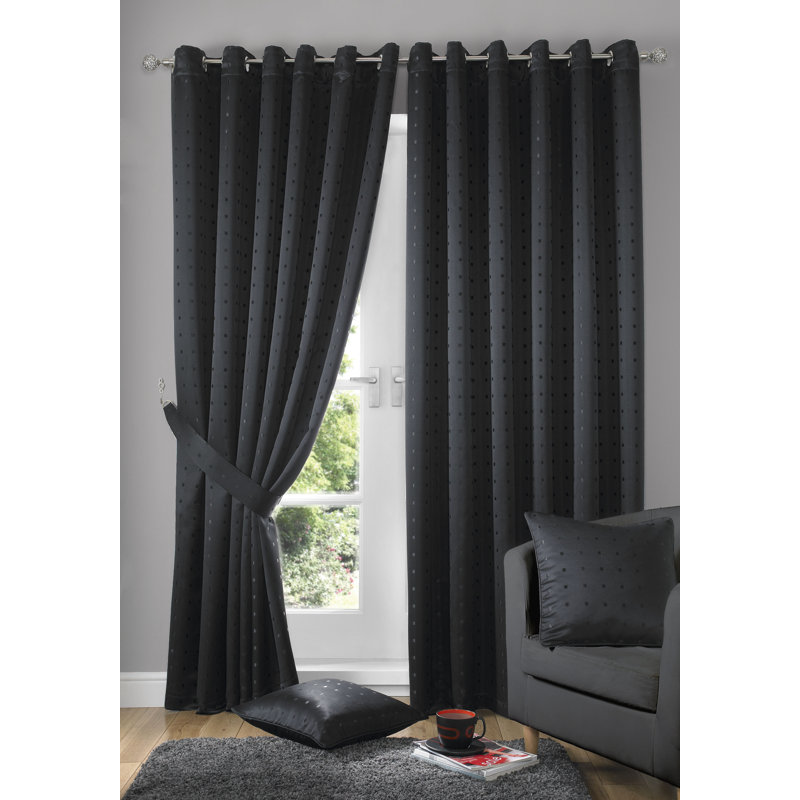 Norush Madison Eyelet Ring Top Curtains, Black, 228 W x 274 D cm