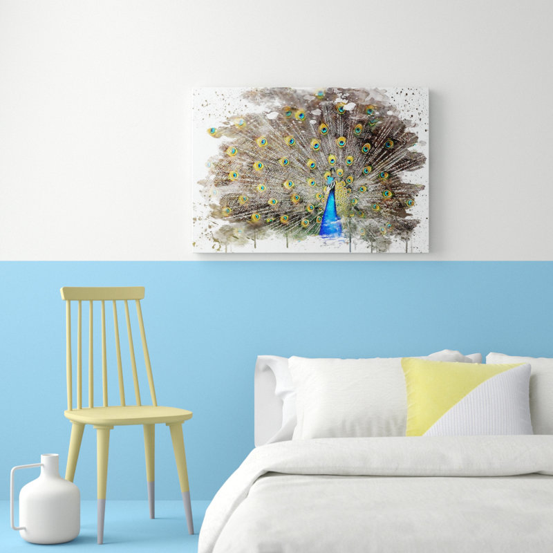 Peacock Bird - Wall Art, 70cm H x 100cm W, Wrapped Canvas