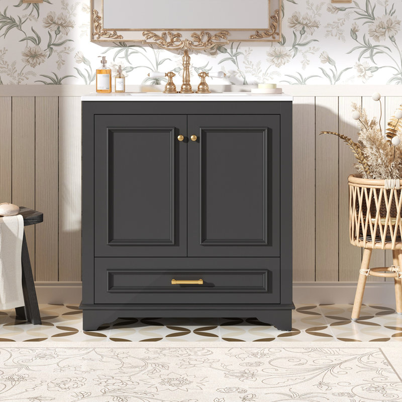 Meuble-lavabo 30 po avec lavabo en céramique, Noir