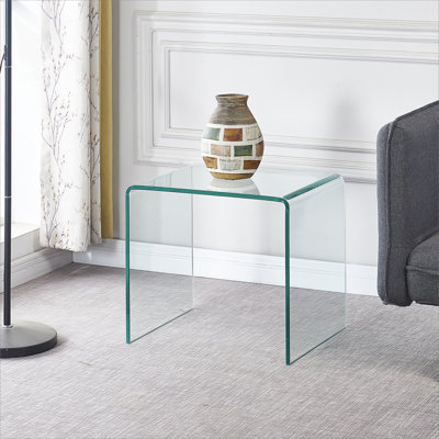 Tempered Clear Bent Glass SideTable, Transparent End Table, Sofa table