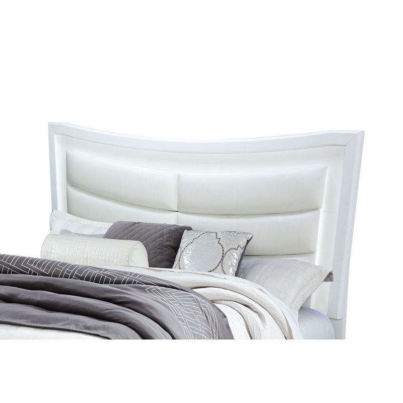 Collete White Full Bed with LED Lighted Headboard and Drawer