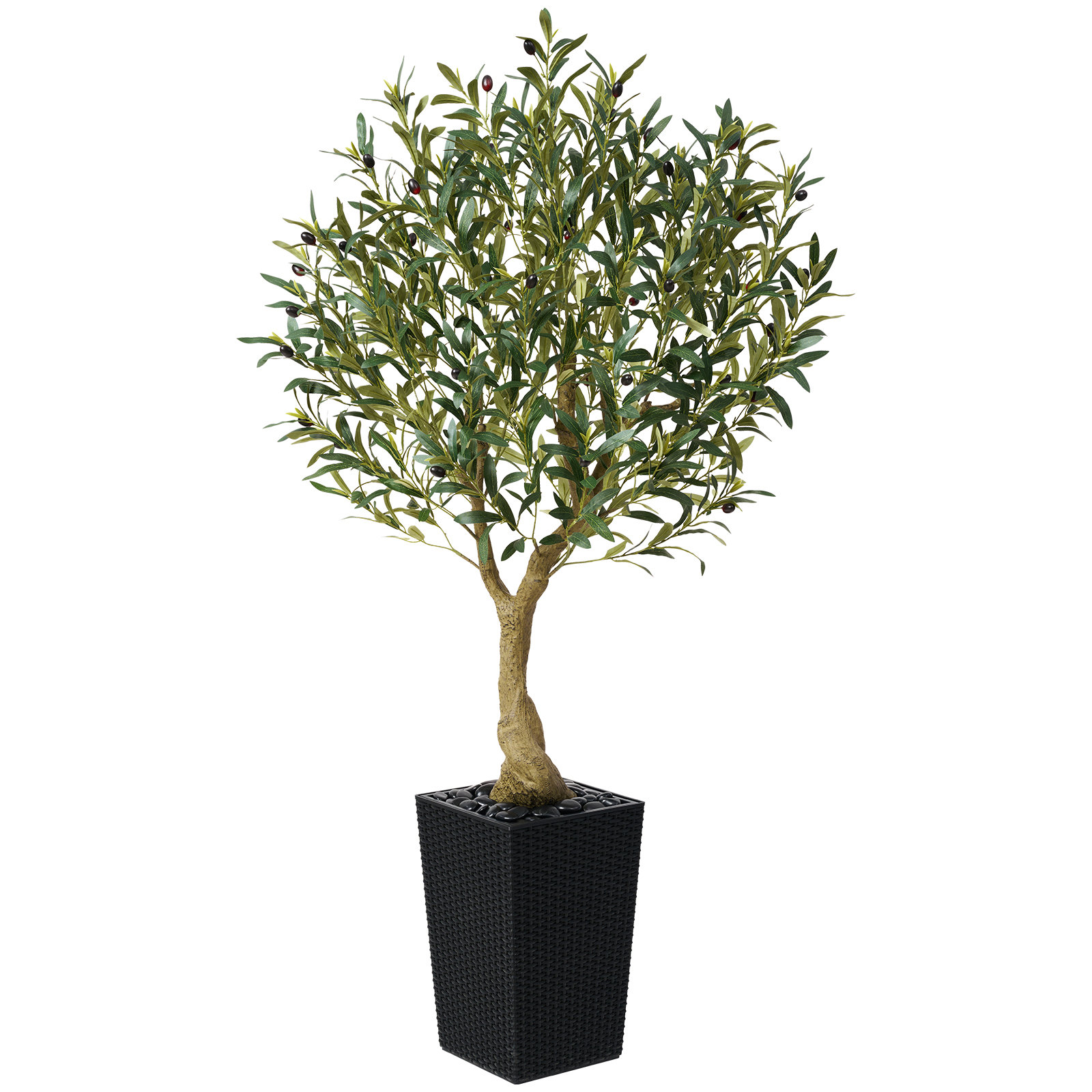 Adcock Olive Tree in Decorative Vase, Black, 60" H x 16" W x 20" D