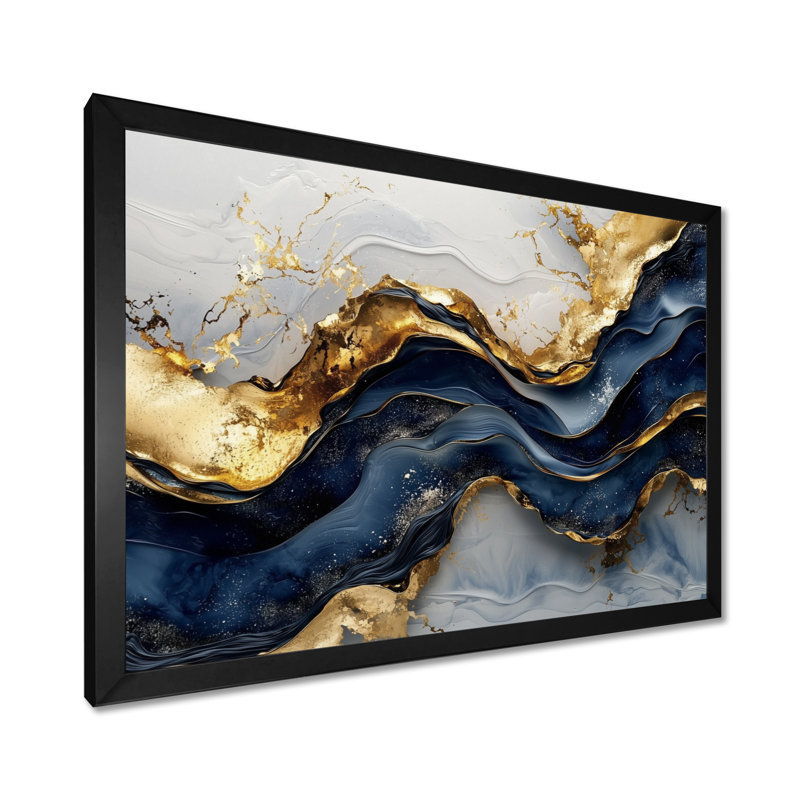 Altura turquoise rivière de Nero Marquina Art marbre I - Art mural abstrait en marbre, Noir, H 30 po x l 40 po, Cadre simple