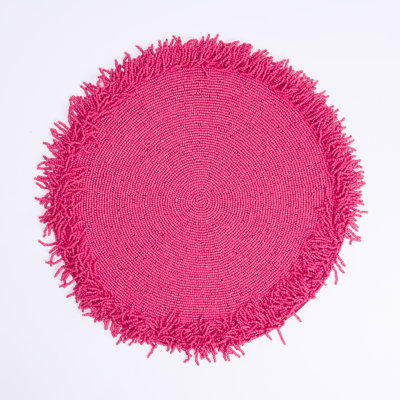 Napperon rose à franges perlées
