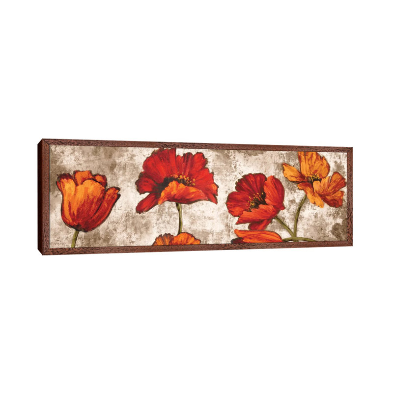 Poppy Paradise by Brian Francis - Floater Frame Panoramic Print on Canvas, Brown Framed, 152.4 cm H x 50.8 cm W