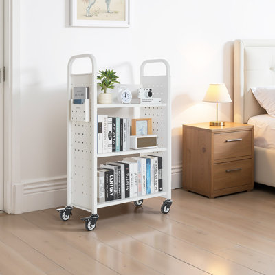 Chariot à livres à 3 niveaux en forme de L