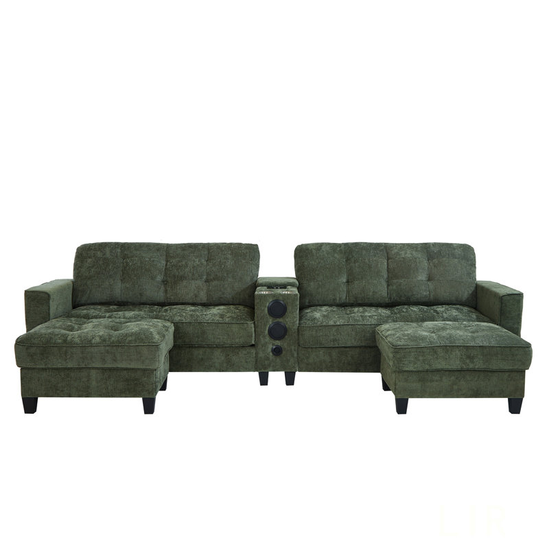 Modern U-Shaped Sectional Sofa With Movable Storage, Bluetooth Speakers, And LED Lights For Ultimate Comfort And Entertainment