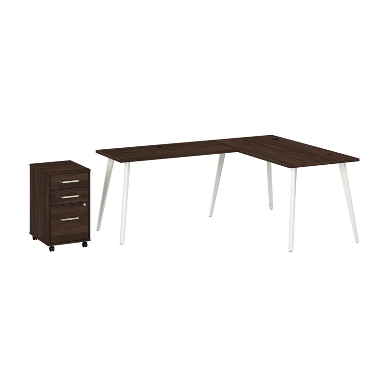 Bush Business Furniture Vista 72W L Shaped Desk With Splayed Metal Legs And Mobile File Cabinet - Reversible, Walnut