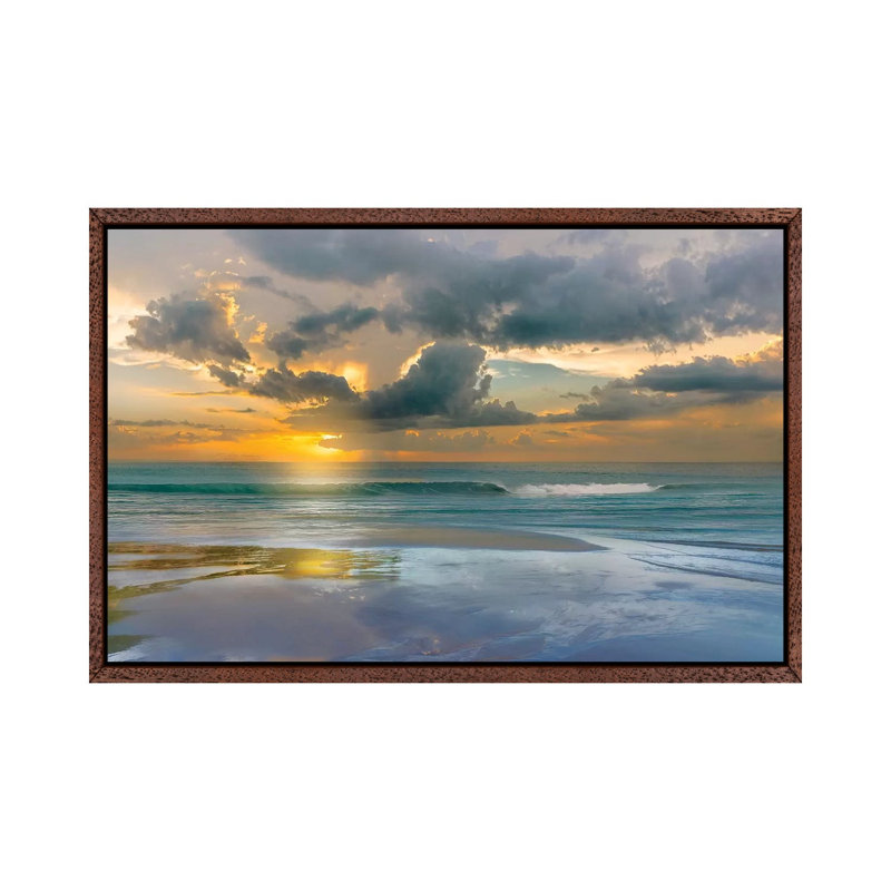 Tides And Sunsets by Mike Calascibetta - Print on Canvas, 45.72cm H x 66.04cm W x 3.81cm D, Classic Brown Wood Framed