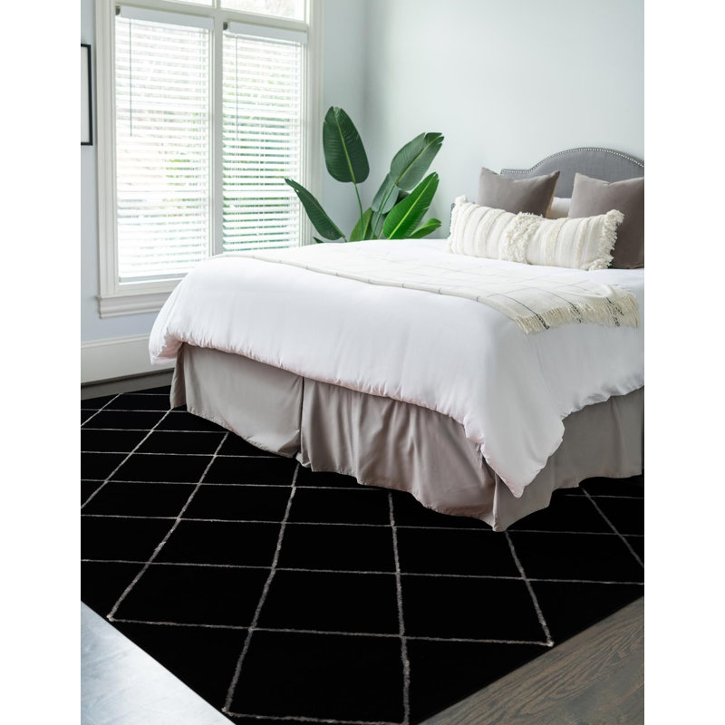 Tapis contemporain noir et argent Etowah, Rectangle 2 pi x 3 pi 1 po