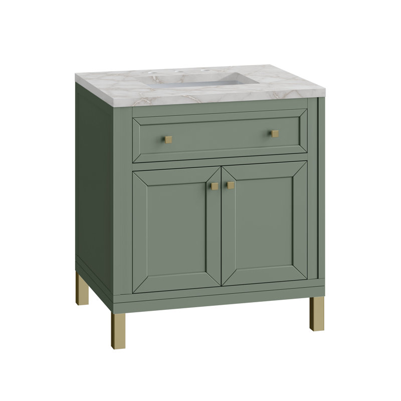 Meuble-lavabo simple l 30 po Chicago, Céladon fumé, Argent victorien, 8 po