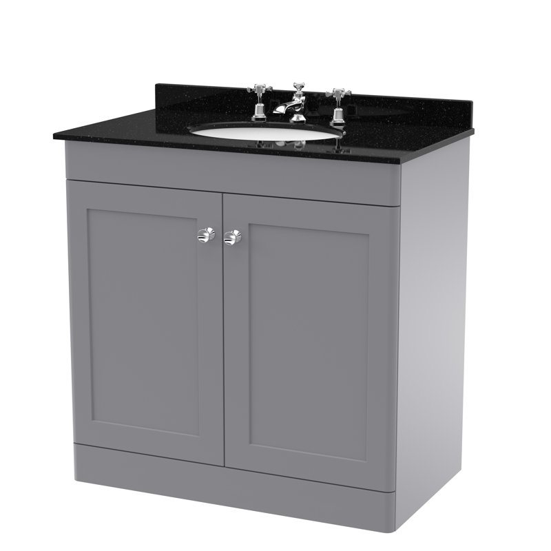 Classique 820mm Single Bathroom Vanity with Drop In Vitreous China Basin, Black, Satin Grey