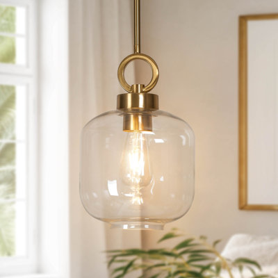 1 - Light 7.8" W Cylindrical Brass Kitchen Island Pendant