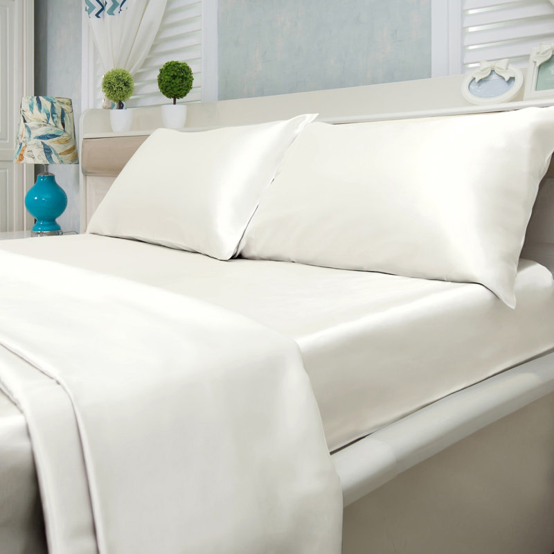 Luxury & Soft 4-Piece Satin Sheet Set - 6 Colors, King Sheet Set with 2 Pillowcases, White