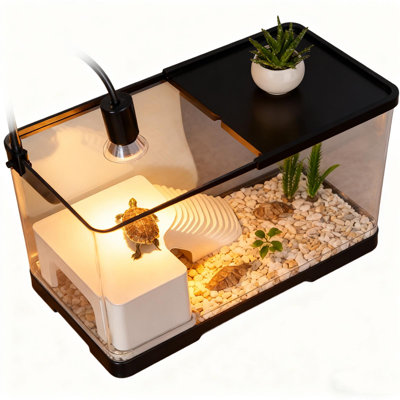 Night Light Turtle Tank Kit With Basking LED Heat Lamp  Decorations  Aquatic  Terrestrial Habitat For Small Reptiles