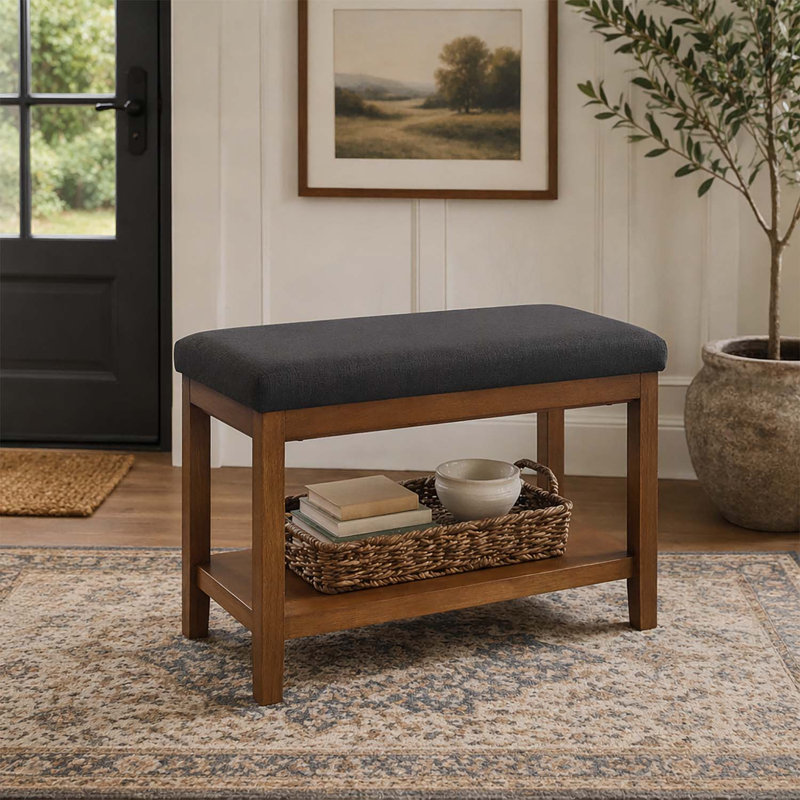 Banc rembourré avec tablette de rangement, Dark Grey+Brown