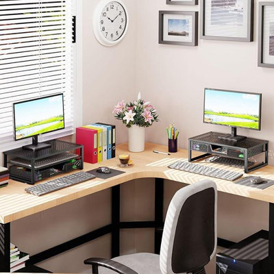 Metal Monitor Stand Riser And Computer Desk Organizer With Drawer,Black