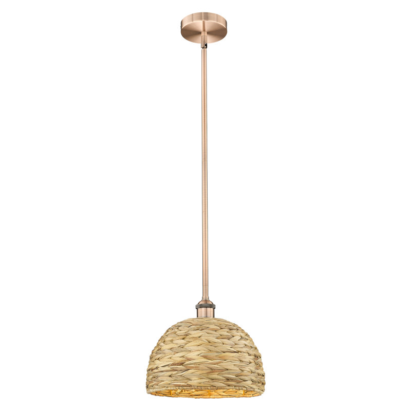 Edison - Rotin tissé - Mini-luminaire suspendu avec tige 12 po 1 lumière, H 10,25 po x l 12 po x P 12 po, Cuivre antique
