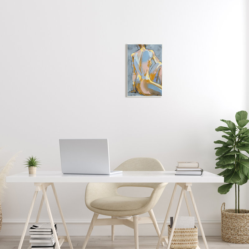 Art mural moderne bleu nu assis assis brossé par Trevor Copenhaver, H 15 po x l 10 po x P 0,5 po, Bois