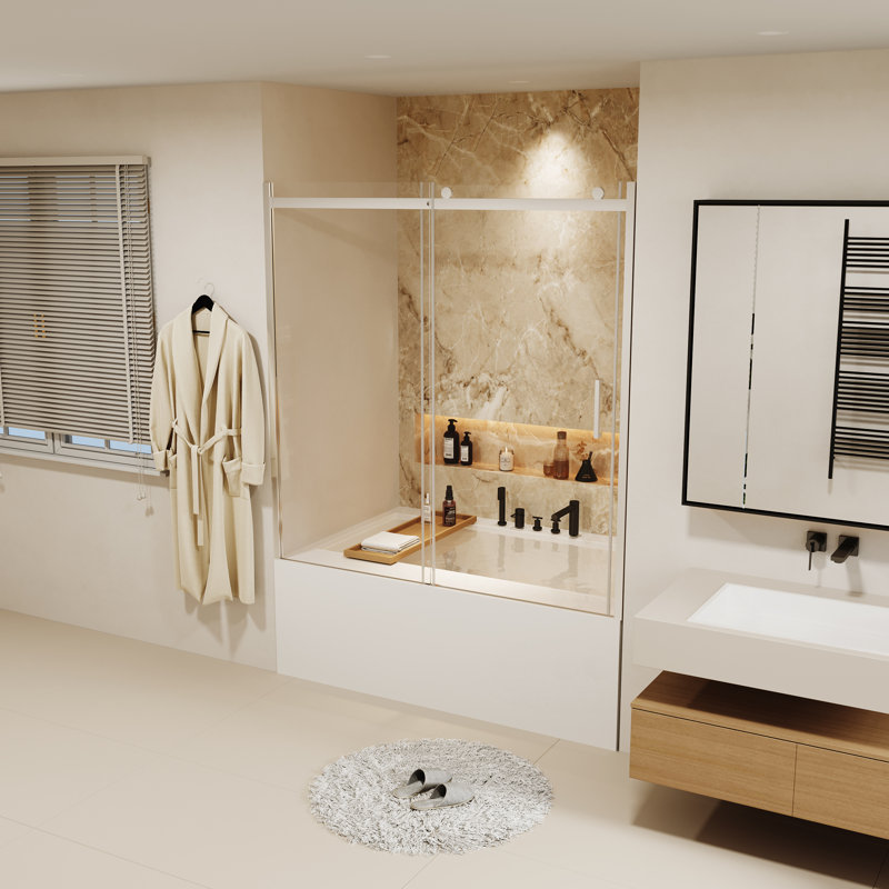 Sliding Shower Door - (56"-60") W X 60" H Single Sliding Frameless With Clear Tempered Glass,Stainless Steel Hardware Inclued.
