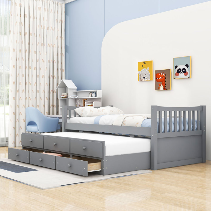 Marlar 3 Drawers Wooden Daybed with Trundle, Gray, Twin