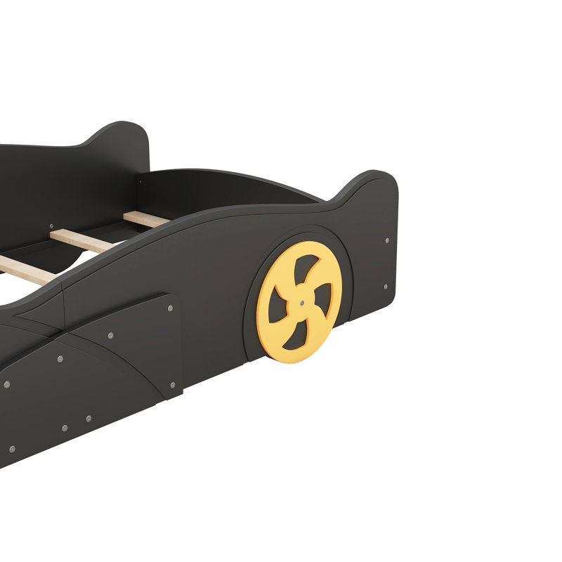 Twin Size Storage Bed With Wheels And Race Car Style - Strong Structure Platform Design Space For Bedroom Utility, Twin