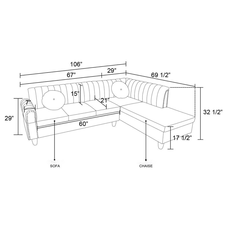105" Wide 2-Piece L-Shaped Flannel Living Room Sectional Set, Right Hand Facing