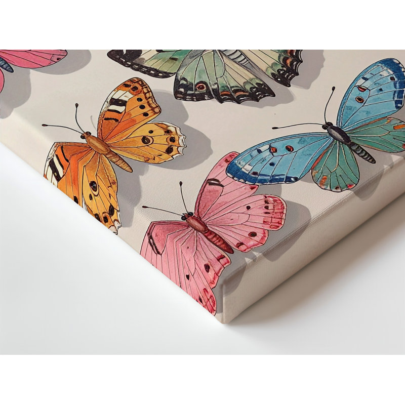 Une collection colorée de papillons disposés symétriquement sur un fond crème doux, impression sur toile de qualité supérieure prête à être accrochée