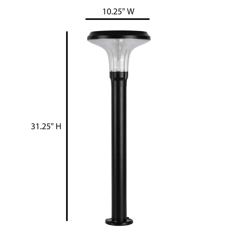 Black Aluminum LED Solar Pathway Bollard Lights, 2-Pack